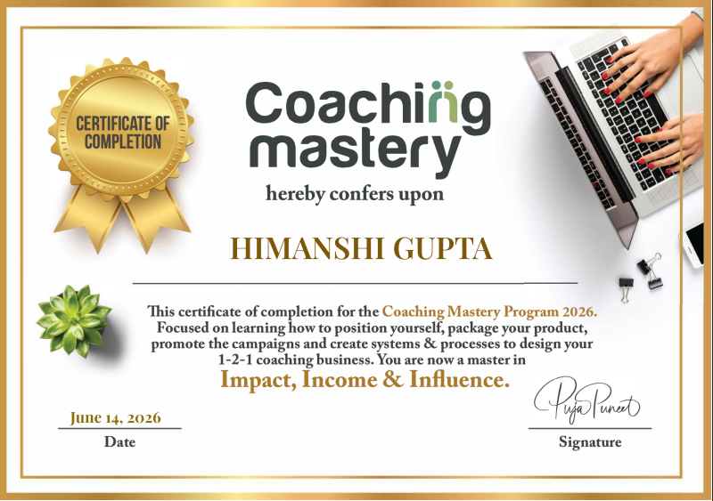 Coaching Mastery Program 2026 certificate of completion