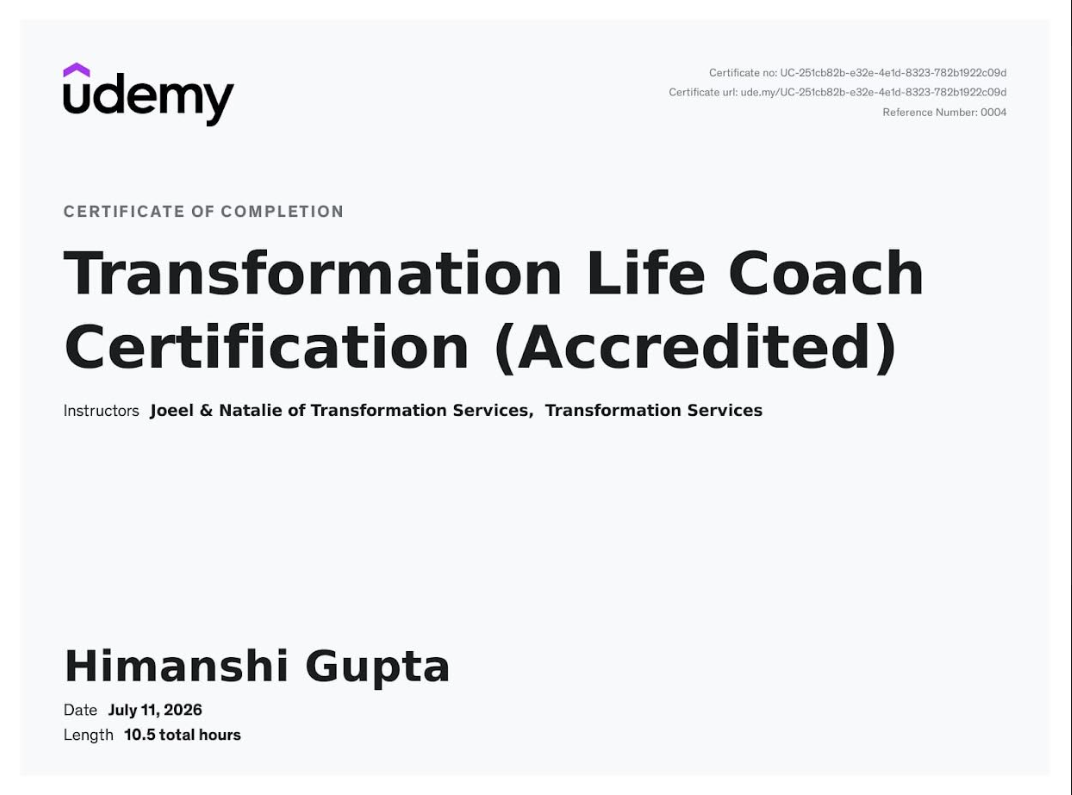 Transformation Life Coach Certification (Accredited), Udemy